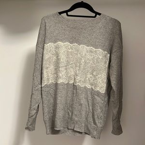 J Crew S Grey Sweater with Lace Detailing